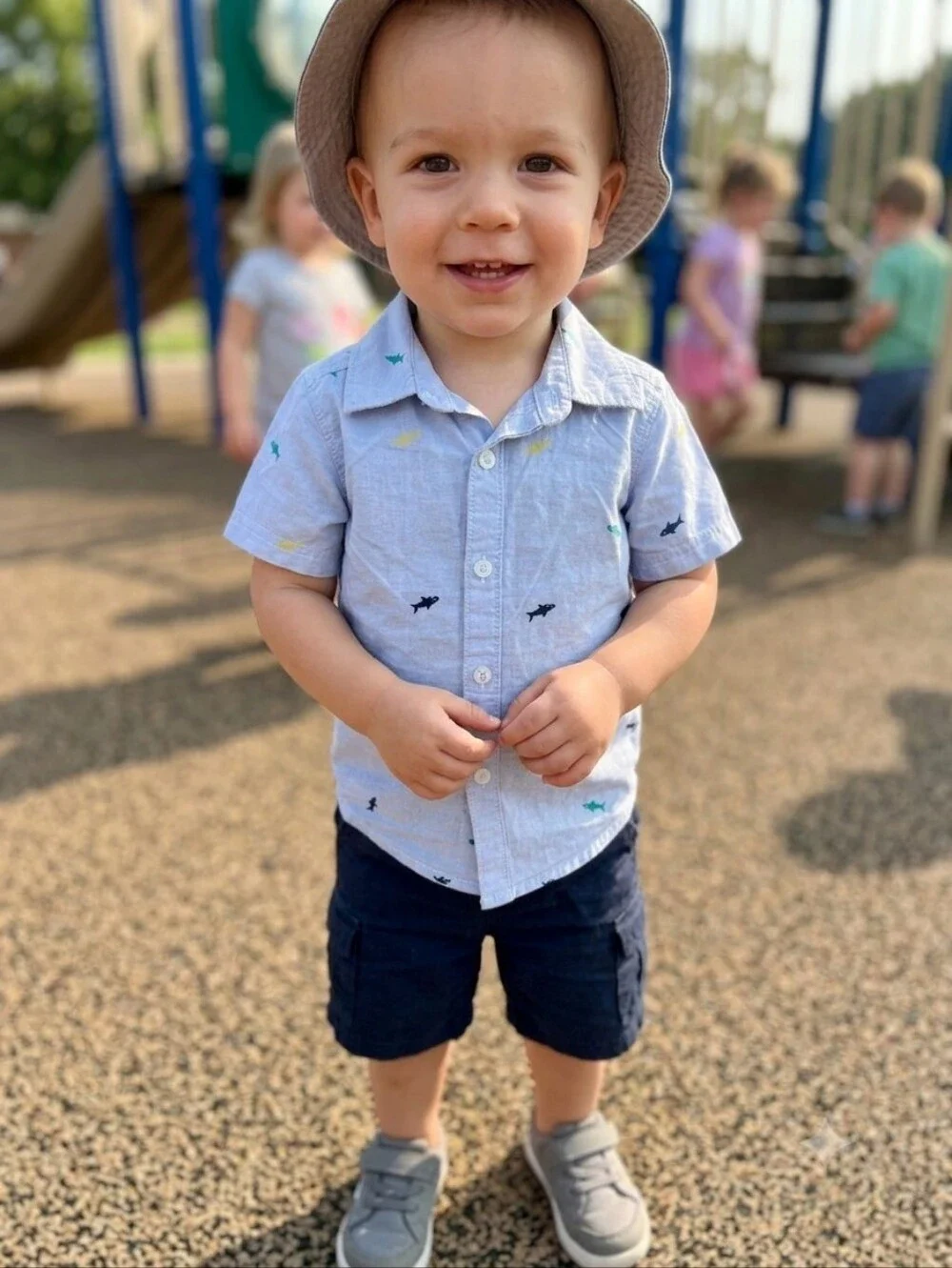 Carter's Light Blue Short-Sleeve Button-Down with Shark Print